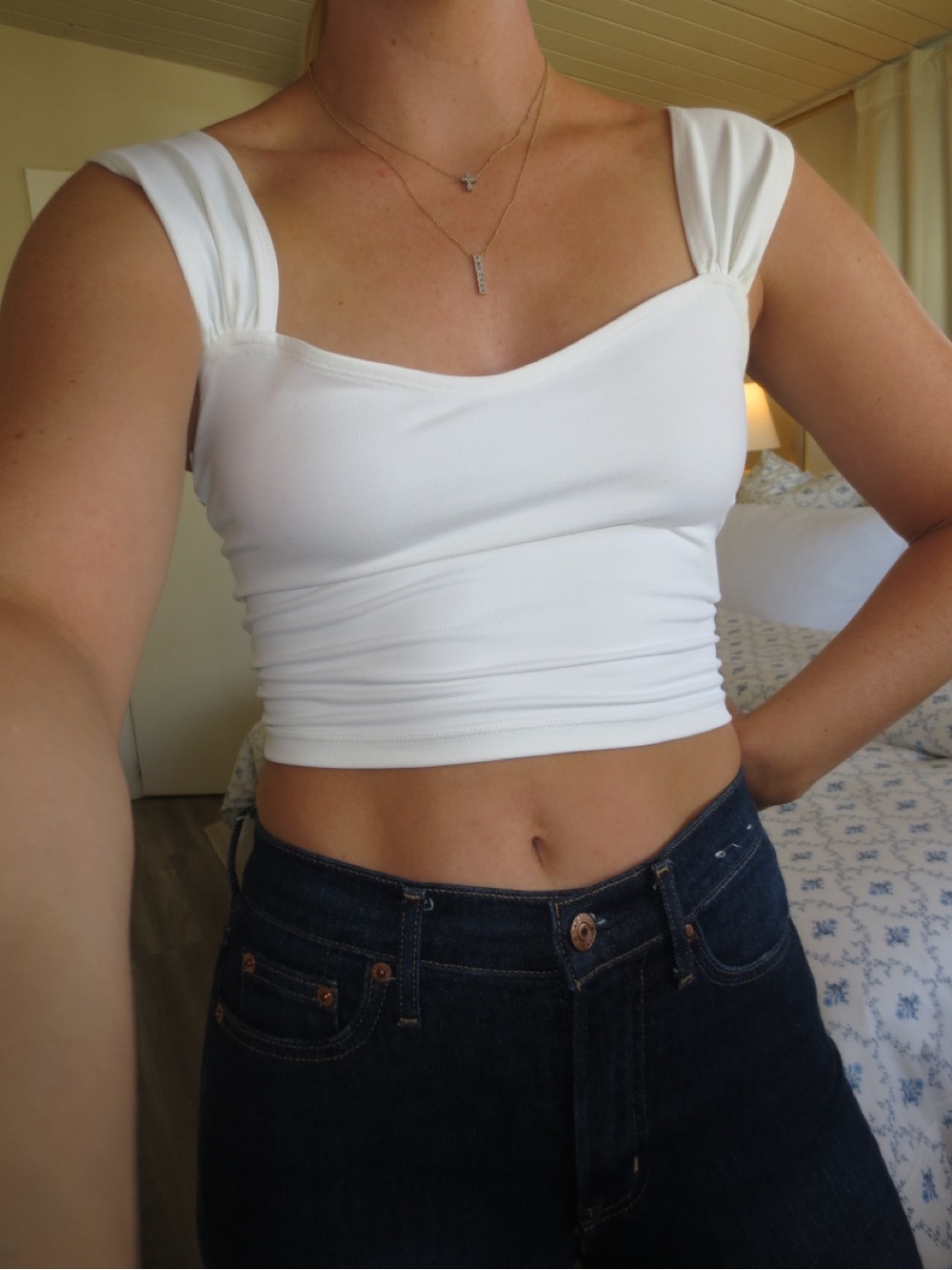 Abercrombie & Fitch White Cropped Square-Neck Tank Top